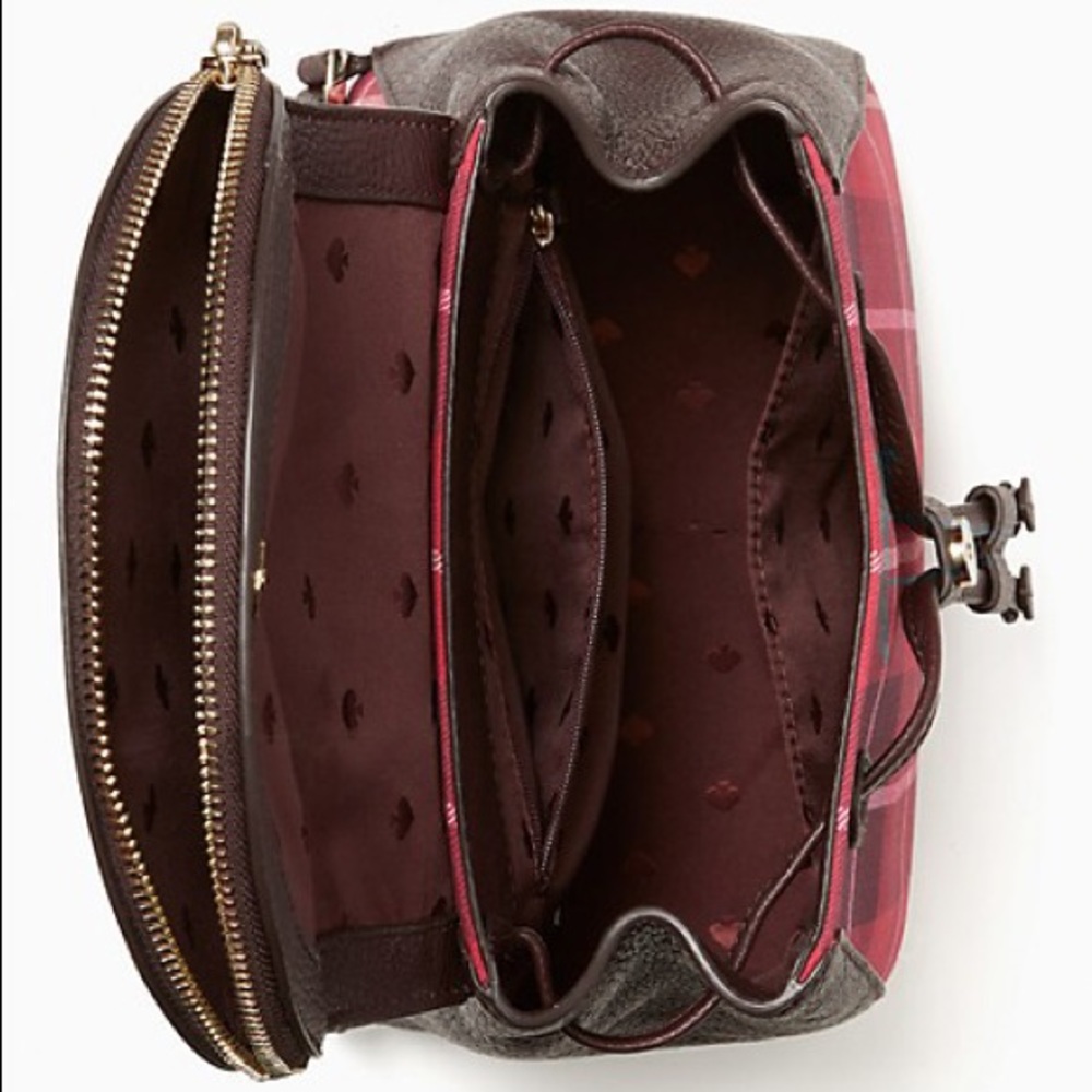 New💃Kate Spade leila plaid medium flap backpack - Picture 8 of 10
